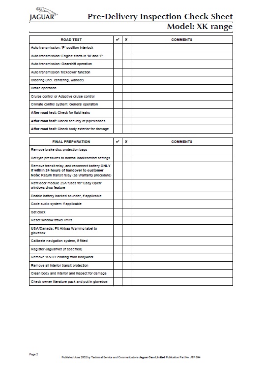 Ford pdi sheet #10